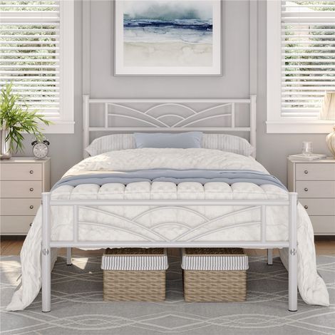 Yaheetech – Lit simple en métal 90x200cm – Cadre minimaliste avec tête de lit motif nuages – Assemblage facile – Garde au sol 32,5cm