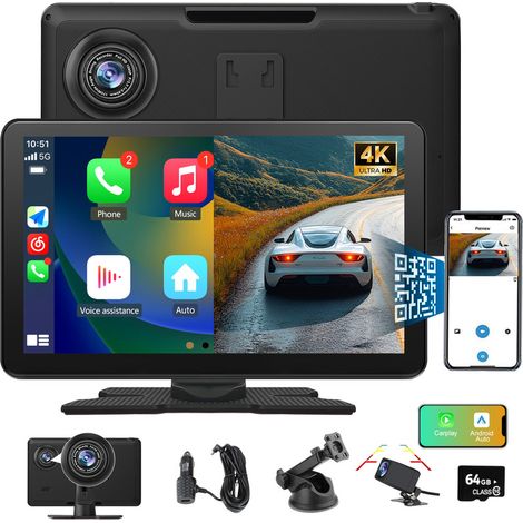 Autoradio sans fil Apple CarPlay Android Auto écran 9 pouces 2K +caméra JUNSUN (1/5)