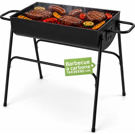 Barbecue A Carbone E Legna In Acciaio Con Gambe Alte, Braciere 74x38 Cm E Griglia 70x34 Cm Ad Ampia Superficie Di Cottura (1/5)