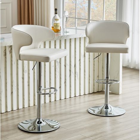 MEUBLIV 2er-Set weiße höhenverstellbare Barhocker 360° mit Rückenlehne und Fußstütze (1/5)