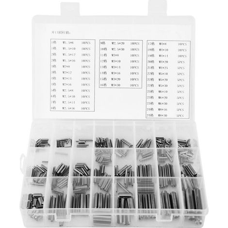 Assortiment de goupilles élastiques, M1.5 M2 M2.5 M3 M4 M5 M6 M8, kit de quincaillerie métallique, ensemble de goupilles de tension à ressort assorties pour l'industrie mécanique-Crezuo (1/4)