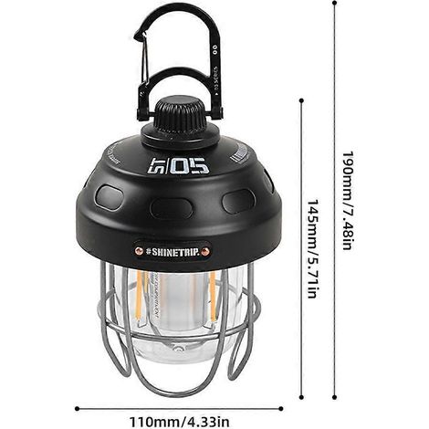 Campinglampen & Laternen aus Kohlenstoffstahl, 5 Modi, USB-aufladbar, 2000 mAh Akku, auch als Powerbank nutzbar, 100 Stunden Laufzeit