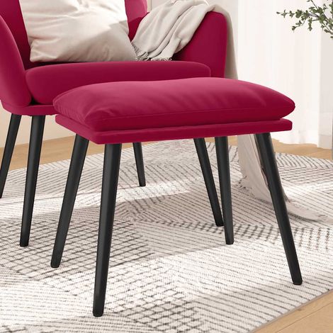 Repose-pied en velours rouge bordeaux avec pieds en métal 45 x 29,5 x 35 cm - PANGIVO