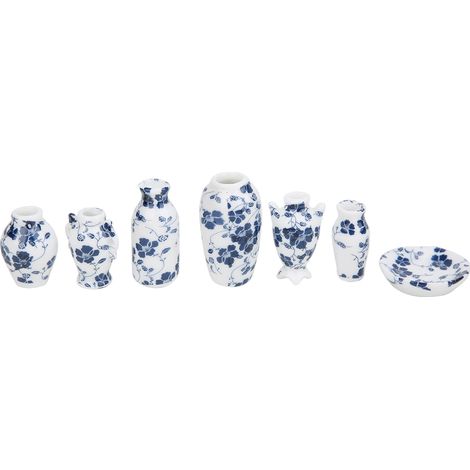 Vase Céramique Miniature Bleu et Blanc pour Maison de Poupée 1:12 - Décoration Élégante