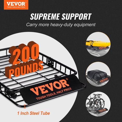 Porte-Bagage pour Voiture 1175×915×114 mm Charge 90,7 kg Panier de Toit en Acier Galerie de Toit Universelle Aérodynamique pour Transporter Vélos Skis Matériels de Camping SUV Véhicules Voyage (1/5)