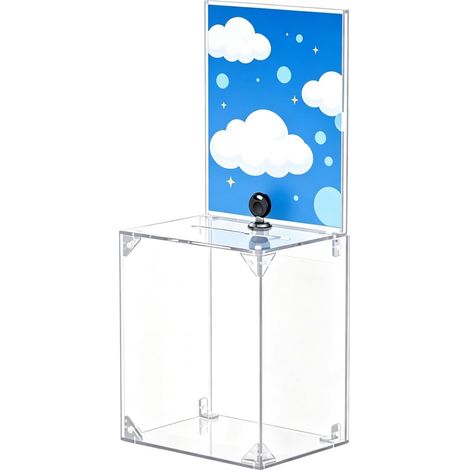 Boîte à dons en acrylique avec serrure et porte-badge, boîte à propositions transparente avec fente, boîte de rangement en plastique pour collecte de fonds, collecte de notes, 17 x 13 x 20,5 cm (1/5)