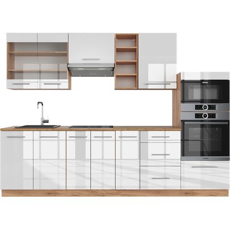 Cuisine Fame-Line, Blanc brillant/Chêne doré, 280 cm , PT Chêne, Vicco