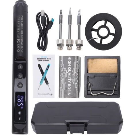 Pair - Kit de fer à souder sans fil avec écran LCD, rechargeable par USB-C, température réglable de 200 à 450 °C, mise en veille automatique, pour la réparation électronique JJXL003-Noir : Fer à soude (1/5)