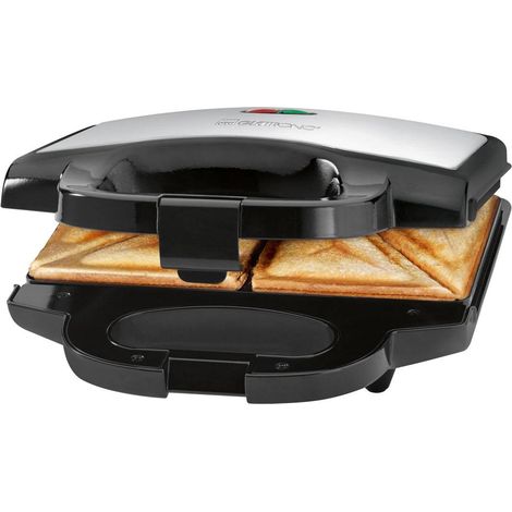 Clatronic ST 3628 Sandwichera, 2 Sandwiches, Placas Antiadherentes, Tostado Perfecto, Acero Inoxidable 750W Negro/Gris