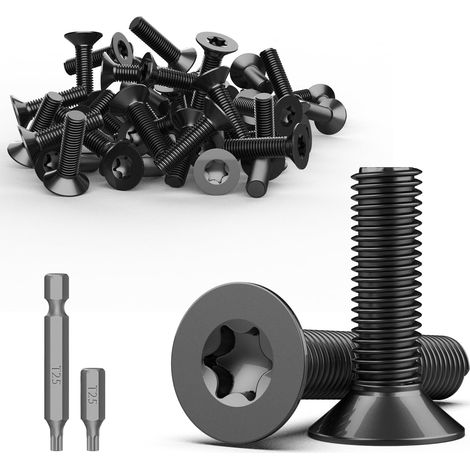 30 Pièces Vis à Tête Fraisée Torx M5 x 25 mm Vis en Acier Inoxydable A2 V2A Vis à Métaux Noir Vis à Tête Plate Visserie Vis Inox Vis à Machine Filetage Complet avec Embout Torx T25 (1/5)