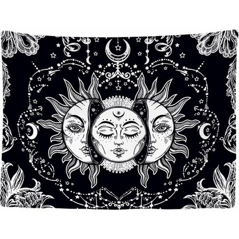 Dekorativer Wandteppich fürs Schlafzimmer – Sonne, Mond, Sternzeichen, Tarot, Natur, Boho-Stil – 200 x 150 cm – Stofftapete – Ästhetischer Wandteppich – Panoramadekoration (1/5)