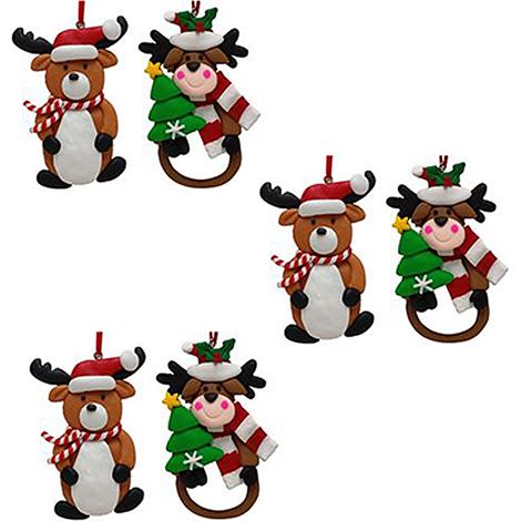 Set di 6 Decorazioni per Albero di Natale - Orsetti e Renne con Cappello Rosso h 8 addobbi (1/4)