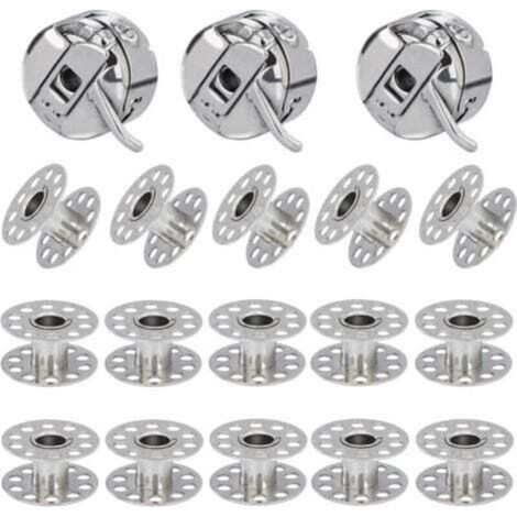 3-Piece Bobbin Case for Sewing Machine, 15 Metal Bobbins, Compatible with Singer, Janome, Brother, and Standard Domestic Sewing Machines