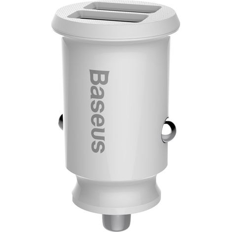 Mini cargador de coche para tu teléfono, 2 puertos USB, color blanco. (1/5)