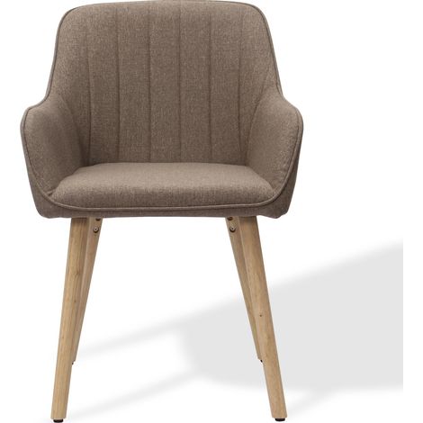 Lot de 2 chaises de salle à manger modernes avec accoudoirs intégrés, revêtement en tissu et pieds en bois (beige clair / marron) (1/4)