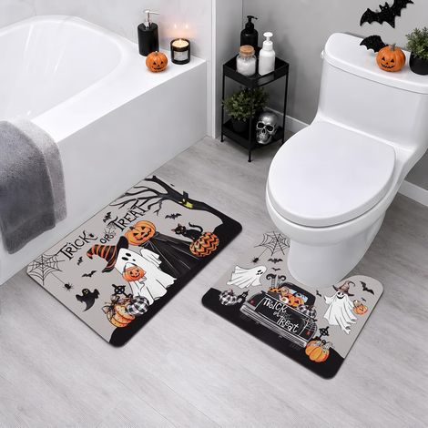 Lot de 2 Tapis Salle de Bain Halloween Citrouille Fantômes (1/5)
