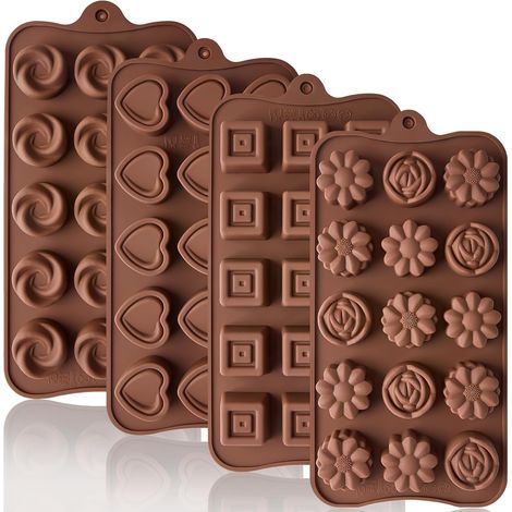 Moules à chocolat en silicone marron, 4 pièces, 15 mini-moules à bonbons antiadhésifs pour glaçons, gelée, boules énergétiques (1/4)
