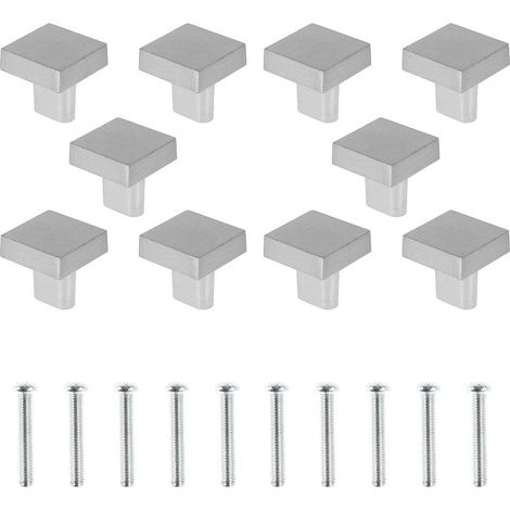 Lot de 10 boutons de porte argentés, boutons carrés en laiton massif pour meubles de cuisine vintage, avec vis pour placards et tiroirs (argenté)