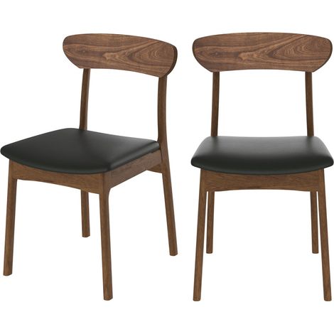 Set de 2 sillas en cuero sintético negro y madera clara - Lana