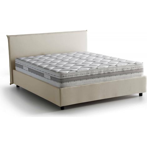 Talamo Italia - Letto matrimoniale Anassimene, Letto contenitore con rivestimento in tessuto, 100% Made in Italy, Apertura frontale, con materasso Cm 160x190 incluso, Beige