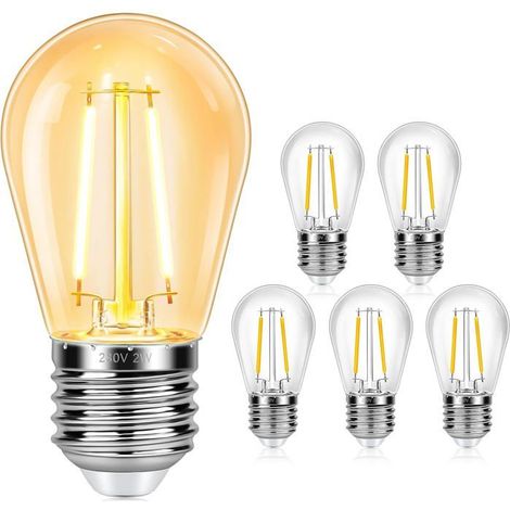 Ampoules LED filament vintage-KAL-Lot De 6 Ampoules E27 S14 2W,Filament Vintage,Équivalent 20W,Blanc Chaud 2700K (1/5)