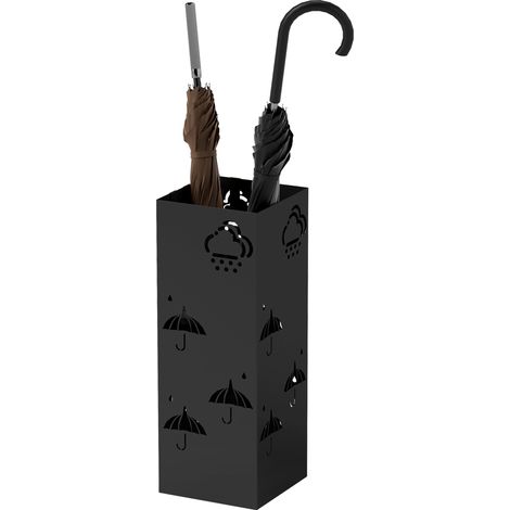 Metal Umbrella Stand, Square Umbrella Holder with Removable Drip Tray 4 Hooks, Decorative Umbrella Storage Rack for Hallway, Entryway, 15.5 x 15.5 x 41 cm, Black (1/5)