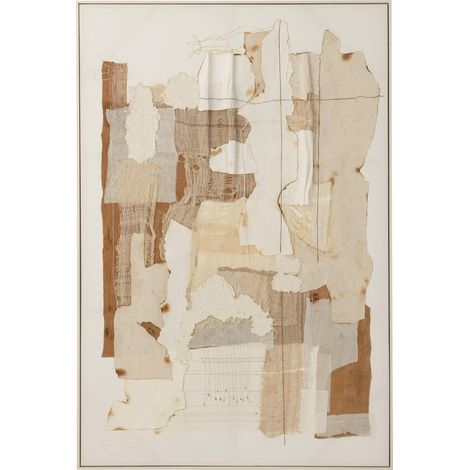 Toile murale artistique en bois de pin et canvas multicolore - Beige naturel et nuances marron clair (1/4)