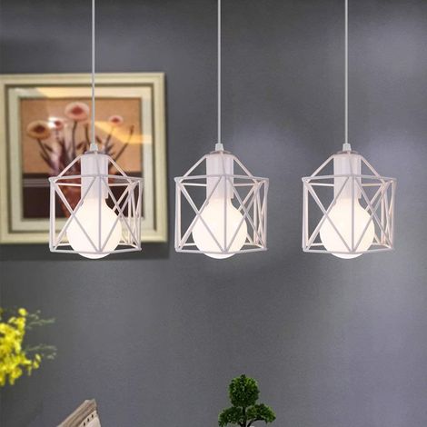 Lampes industrielles, 3 lanternes suspendues cage carrée de 10 cm lanterne suspendue abat - jour E27 salon Bar lumineux (blanc) (1/4)