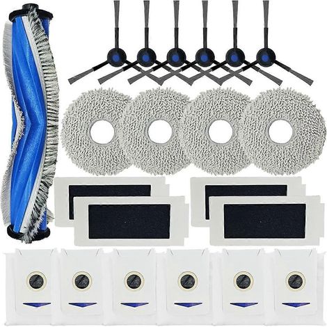 Kit d'accessoires de rechange pour aspirateur robot M12 PRO+ : brosse principale latérale, filtre HEPA, lingette de nettoyage et sacs à poussière. (1/5)