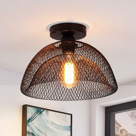 Ganeed Black Rattan Boho Semi Flush Mount Ceiling Light, 11.81 Inch Farmhouse Fixtures Ceiling Mount, Industrial Metal Dimmable Light Fixtures for Bedroom, Entryway, Living Room, Kitchen (1/5)