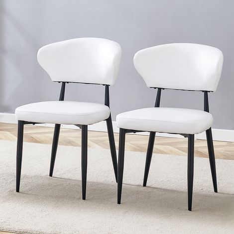 Lot de 2 chaises de salle à manger avec dossier incurvé, pieds en métal, patins antidérapants, blanc et noir