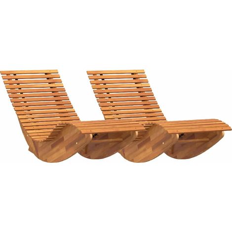 Lounger 2-person 2 pcs Brown 154 x 60 x 74 cm Solid Acacia Wood vidaXL