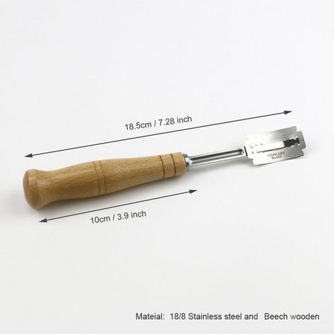 Couteau à pain incurvé en acier inoxydable avec manche en bois et 5 lames de rechange (1/5)