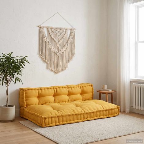 Coussin de canapé sur palette modulable 2 pièces en tissu jaune 120 x 80 x 38 cm - PANGIVO (1/5)