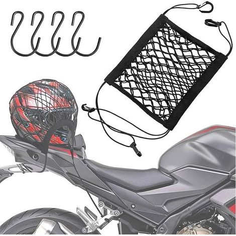 Filet de casque de moto, filet de moto avec 4 crochets, filet d'araignée de moto pour vélo, fixation de moto, filet de casque de moto, etc. (noir) (1/5)