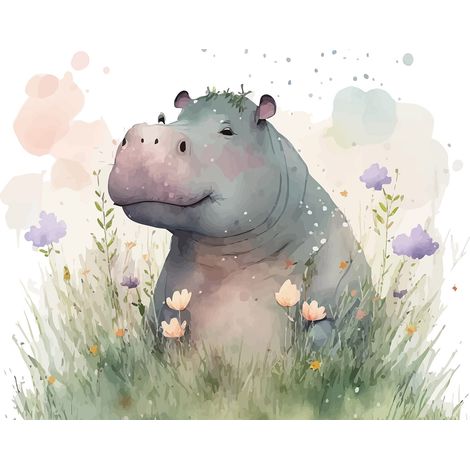 Papier peint panoramique Enfants - Hippopotame - 130 cm x 84 cm (1/2)