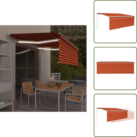 Toldo manual - vidaXL Toldo retráctil manual con persiana y LED naranja y marrón 4x3m - Toldo con luz solar