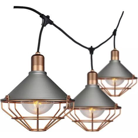 Guirnalda de luces V-TAC de 3 m con 6 bombillas LED E27, difusores transparentes, IP65, gris y cobre (1/5)