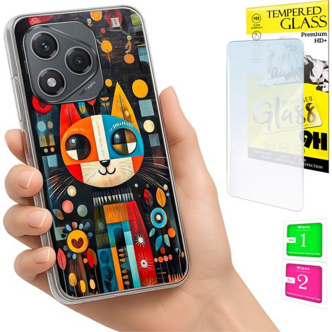 Funda para Honor 400 Lite con foto y parte trasera con gráfico de gato + cristal 9H (1/5)