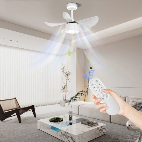 Ventilatore da soffitto reversibile, Ventilatore da soffitto reversibile con luce dimmerabile a 3 colori, Ventilatore da soffitto reversibile silenzioso in legno, con telecomando, Bianco, 25W, 35DB (1/5)