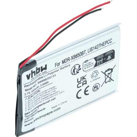 vhbw Battery Replacement for Sony LIS1427HNPCS, LIS1427NHPCC for Wireless Headset Headphones (550mAh, 3.7V, Li-Polymer)