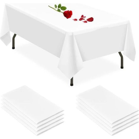 Lot de 8 nappes rectangulaires Blanches Nappe jetable de qualité supérieure 137 cm X 274 cm Pouces pour Pique-Nique, barbecue