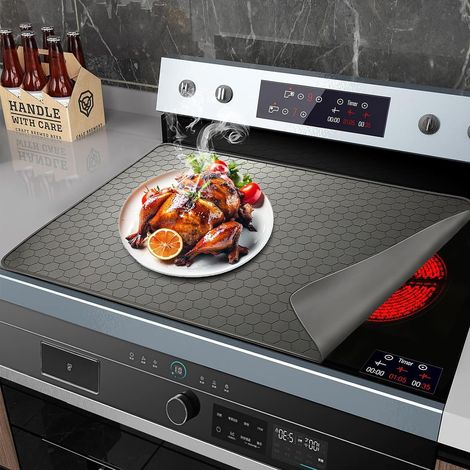Couvercle supérieur de cuisinière électrique 70x50cm, couvercle supérieur pliable en verre céramique, tapis résistant à la chaleur, gris (1/5)
