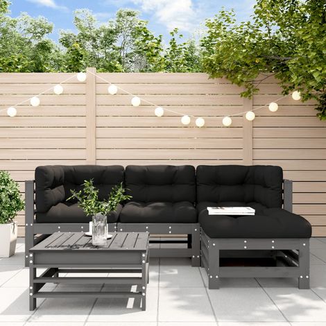 vidaXL 5-tlg. Garten-Lounge-Set mit Kissen Grau Massivholz (1/5)