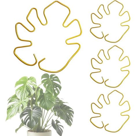 Supports pour plantes - 4 pièces - Stabilisateurs pour plantes - Supports de tige - Métal - Tuteurs pour plantes - Clips de support - Réutilisables - pour Plantes d'intérieur - 16 x 18 cm - Goud (1/5)