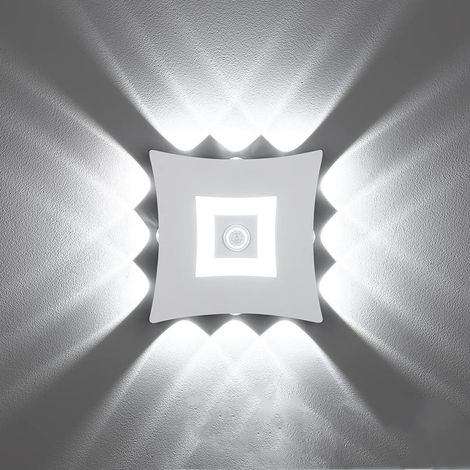 18W LED Applique Murale Extérieur Intérieur Moderne avec Détecteur de Mouvement PIR, Éclairage Mural Étanche IP65, Applique Murale en Aluminium Blanc Froid 6000K pour Jardin, blanc