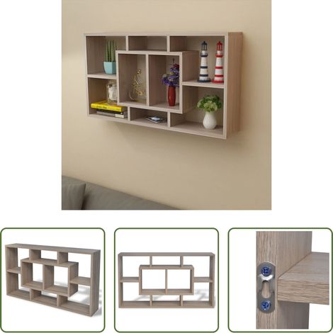 Étagère décorative - Étagère murale 8 compartiments Couleur de chêne (1/5)