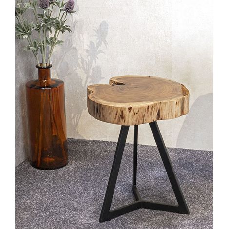 Pegane – Table d'appoint ronde en bois massif d'acacia naturel et métal noir – Diamètre 38 cm – Hauteur 43 cm – Élégance et robustesse