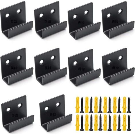 10 schwarze Wandhaken, U-förmige Halterungen aus Edelstahl, zur Befestigung schwerer Rahmenspiegel-Mosaik-Displayhaken mit 20 Schrauben und 20 Dübeln (1/4)