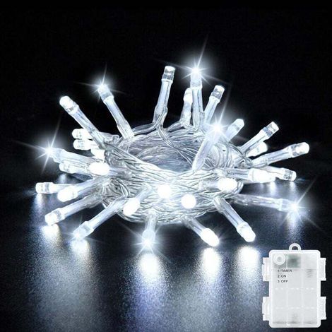 Lichterkette, 3 m, 20 LEDs, kaltweiß, mit IP65-Schutzart, batteriebetrieben, für die Weihnachtsdekoration im Innen- und Außenbereich. [Energieklasse G] - Crezuo (1/4)